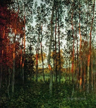Woods Painting - the last rays of the sun aspen forest 1897 Isaac Levitan woods trees landscape